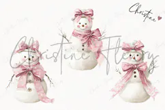 Coquette Christmas Snowman Clipart | Pink Christmas PNG Product Image 3