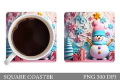 3D Snowman Coaster. Snowman Square Coaster Sublimation Product Image 1
