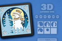 Snowman and Winter Forest Layered Papercut Product Image 2