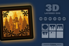 Snowman at Winter Forest Night Layered Papercut Product Image 2