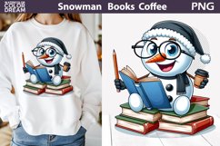 Snowman Book Coffee Clipart | Snowman Reading Sublimation Product Image 1