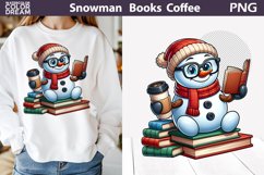 Snowman Book Coffee Clipart | Snowman Reading Sublimation Product Image 1