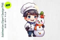 Snowman Chef with Tiny Friend in Apron Clipart Product Image 1