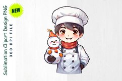 Snowman Chef with Tiny Friend in Apron Clipart Product Image 1