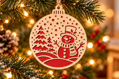 Snowman Christmas Ornament SVG, Laser Cut Glowforge File Product Image 2