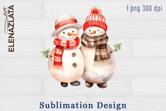 Cute Watercolor Snowman Sublimation Clipart PNG Product Image 1