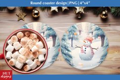 Winter round coaster Snowman PNG, Winter Snowman coaster Product Image 1