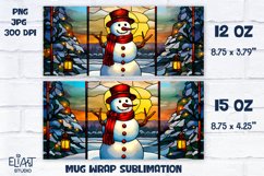 Stained Glass Christmas Mug Sublimation with Snowman for 12 and 15 OZ Mugs. Compatible with Cricut Mug Press