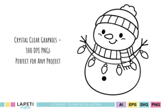 winter doodle snowman designs for print and cut