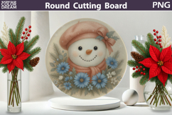 Snowman Floral Kitchen | Christmas Round Cutting Board Product Image 1