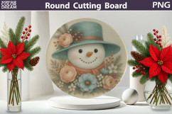 Snowman Floral Kitchen | Christmas Round Cutting Board Product Image 1