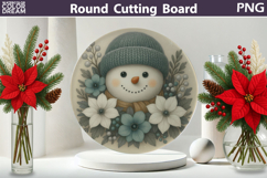 Snowman Floral Kitchen | Christmas Round Cutting Board Product Image 1