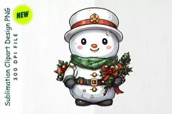 Snowman Dressed as Toy Soldier with Wreath Clipart Product Image 1
