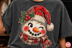 Vintage Patchwork Snowman Face PNG Product Image 1