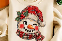 Vintage Patchwork Snowman Face PNG Product Image 2