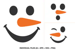 Set of three snowman face SVGs for Christmas crafts, including happy and winking designs.