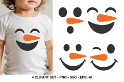 Cute snowman face designs with carrot noses and different expressions