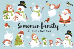 Snowman Family Clipart, Cute Holiday graphics, PNG, SVG file Product Image 1