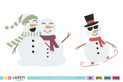 Winter holiday clipart with cute snowman characters for card making