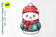 Snowman in Festive Sweater in Snowy Field Clipart Product Image 1
