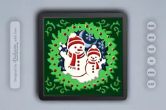 Snowman Mom and Kid Christmas Wreath Layered Papercut Product Image 1