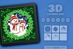 Snowman Mom and Kid Christmas Wreath Layered Papercut Product Image 2