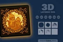 Snowman Mom and Kid Christmas Wreath Layered Papercut Product Image 3