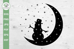 Snowman on Moon SVG Christmas Scene SVG Product Image 1