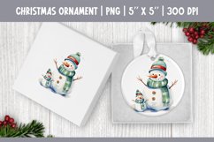 Watercolor Snowman Christmas Ornament Sublimation Design PNG Product Image 1