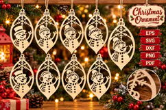 Snowman Ornament SVG, Laser Cut Wood Bauble Files Product Image 1