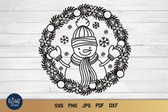 Snowman SVG Design with Snowflakes, Mittens, Scarf and Hat for T-shirts, Mugs, Pillows, Christmas Home Decor