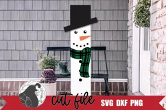 Snowman Porch Sign with Plaid Scarf SVG Product Image 3