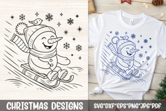 Snowman On Sled SVG | Cute Sledding Christmas Line Art Product Image 1