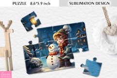 Cute Watercolor Snowman and Boy| Sublimation Puzzle Design Product Image 1