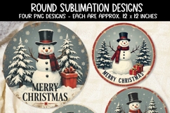 Vintage Snowman Round Sublimation Designs | Four Round PNGs Product Image 2