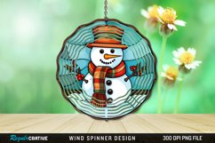 Stained Glass Snowman Wind Spinner Sublimation Design PNG Product Image 1
