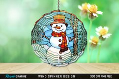 Stained Glass Snowman Wind Spinner Sublimation Design PNG Product Image 1