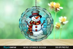 Stained Glass Snowman Wind Spinner Sublimation Design PNG Product Image 1