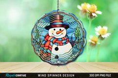 Stained Glass Snowman Wind Spinner Sublimation Design PNG Product Image 1