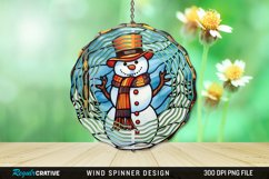 Stained Glass Snowman Wind Spinner Sublimation Design PNG Product Image 1