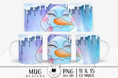winter design with happy snowman illustration shown on mugs