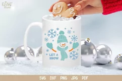 Snowman SVG Design with Snowflakes for T-shirts, Mugs, Pillows, Christmas Home Decor. This Winter Design is Compatible with Cricut and Silhouette Cutting Machines