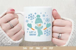 Snowman SVG Design with Snowflakes for T-shirts, Mugs, Pillows, Christmas Home Decor. This Winter Design is Compatible with Cricut and Silhouette Cutting Machines