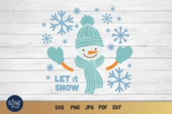Snowman SVG Design with Snowflakes for T-shirts, Mugs, Pillows, Christmas Home Decor. This Winter Design is Compatible with Cricut and Silhouette Cutting Machines