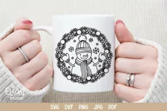 Snowman SVG Design with Snowflakes, Mittens, Scarf and Hat for T-shirts, Mugs, Pillows, Christmas Home Decor