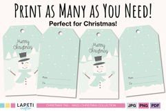 Holiday gift tag printable sheet with snowman design for gift wrapping