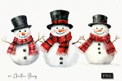 Watercolor Snowman with Top Hat | Christmas PNG Product Image 1