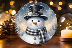 Snowman Top Hat White Rose Ornament Product Image 2