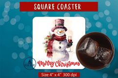 Snowman watercolor Christmas square coaster sublimation