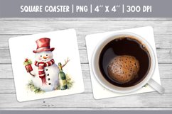 Watercolor Square Coaster Sublimation Design Snowman &amp; Wine Product Image 1